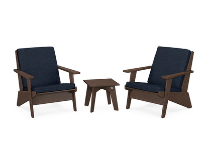 POLYWOOD® Riviera Modern Lounge 3-Piece Set in Mahogany / Marine Indigo