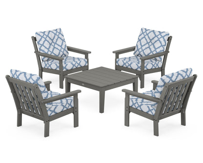 POLYWOOD® Vineyard 5-Piece Deep Seating Conversation Set in Slate Grey / Trellis Sky Blue