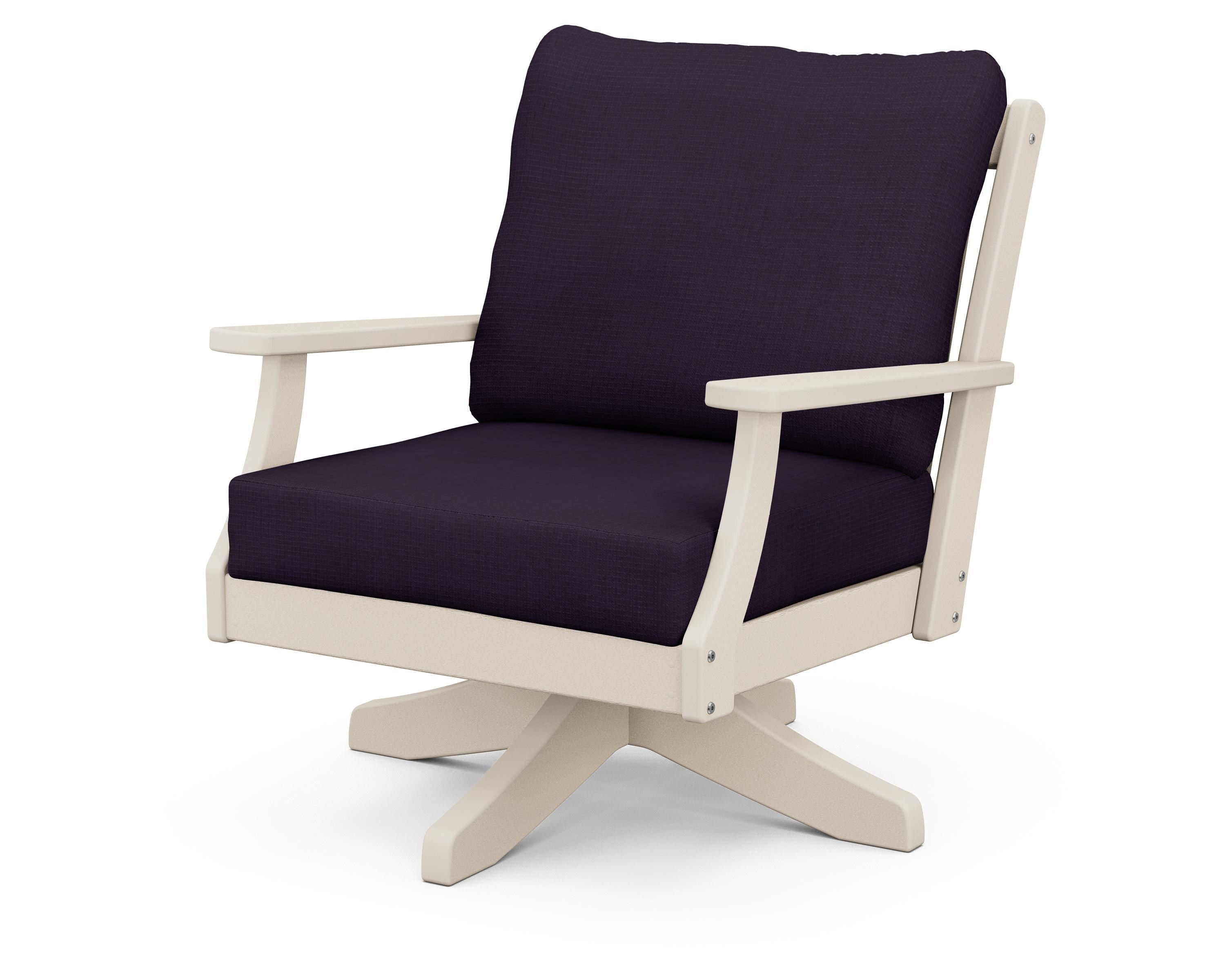 POLYWOOD® Braxton Deep Seating Swivel Chair in Sand / Navy Linen