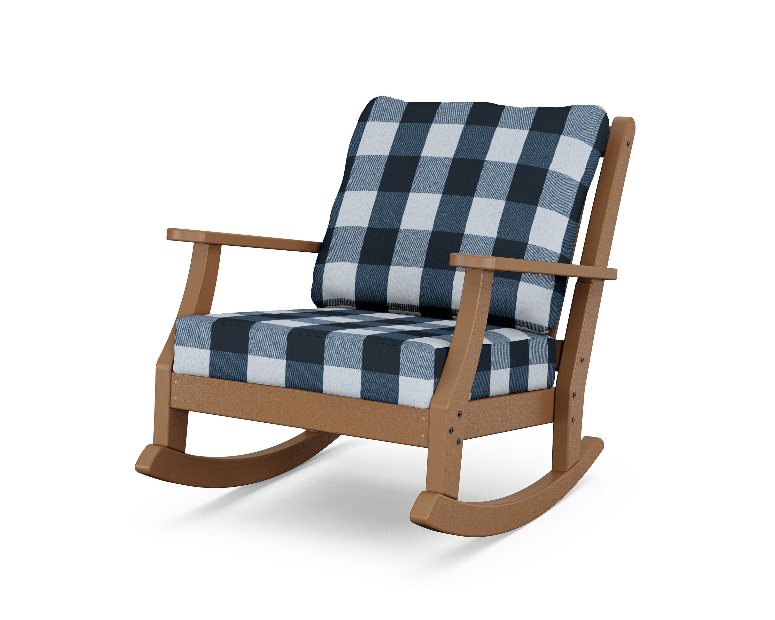 Country Living Wovendale Deep Seating Rocking Chair in Teak / Buffalo Plaid Marine Indigo