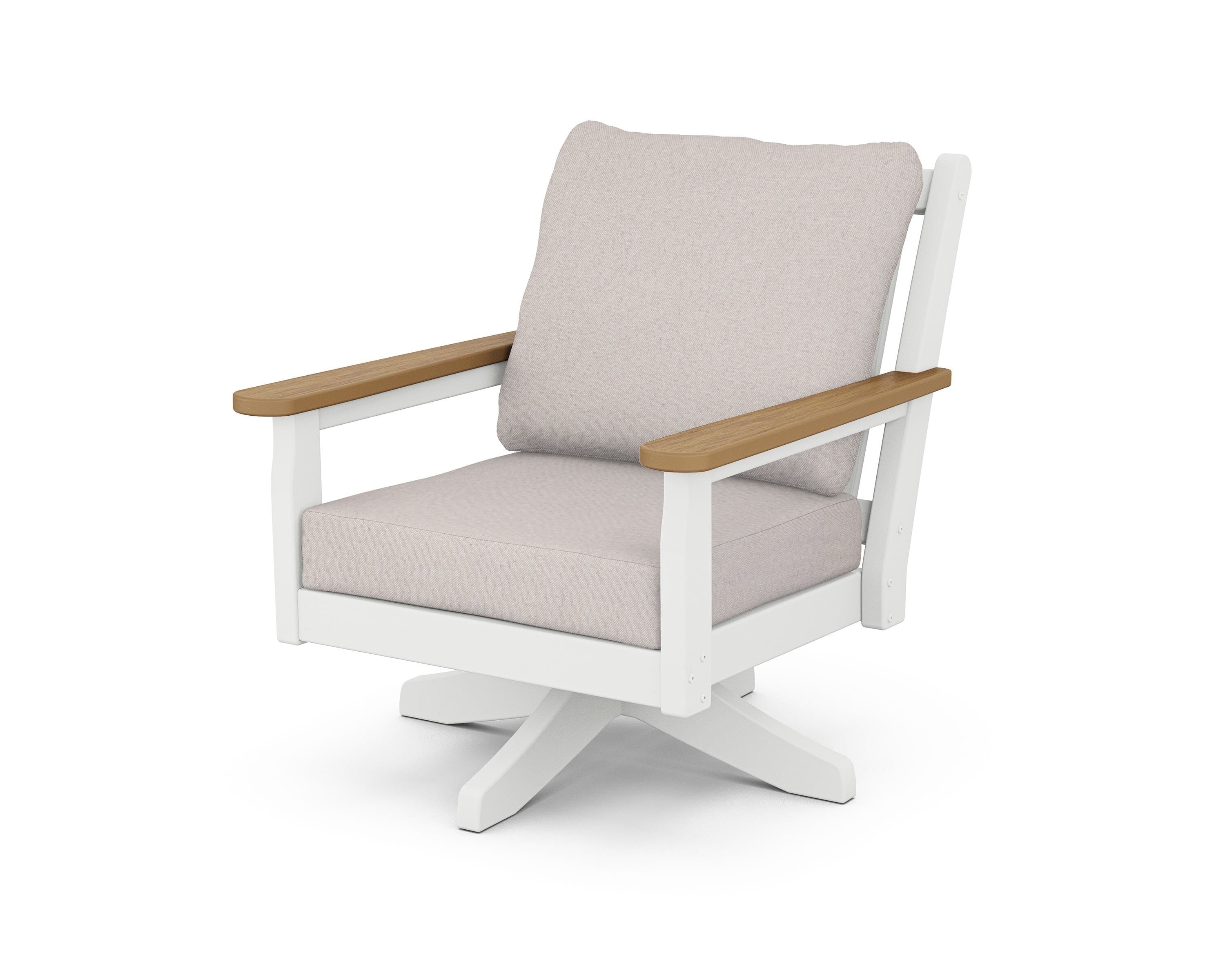 POLYWOOD® Chippendale Deep Seating Swivel Chair in White / Natural / Dune Burlap
