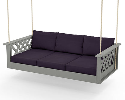 Country Living Wovendale Daybed Swing in Slate Grey / Navy Linen