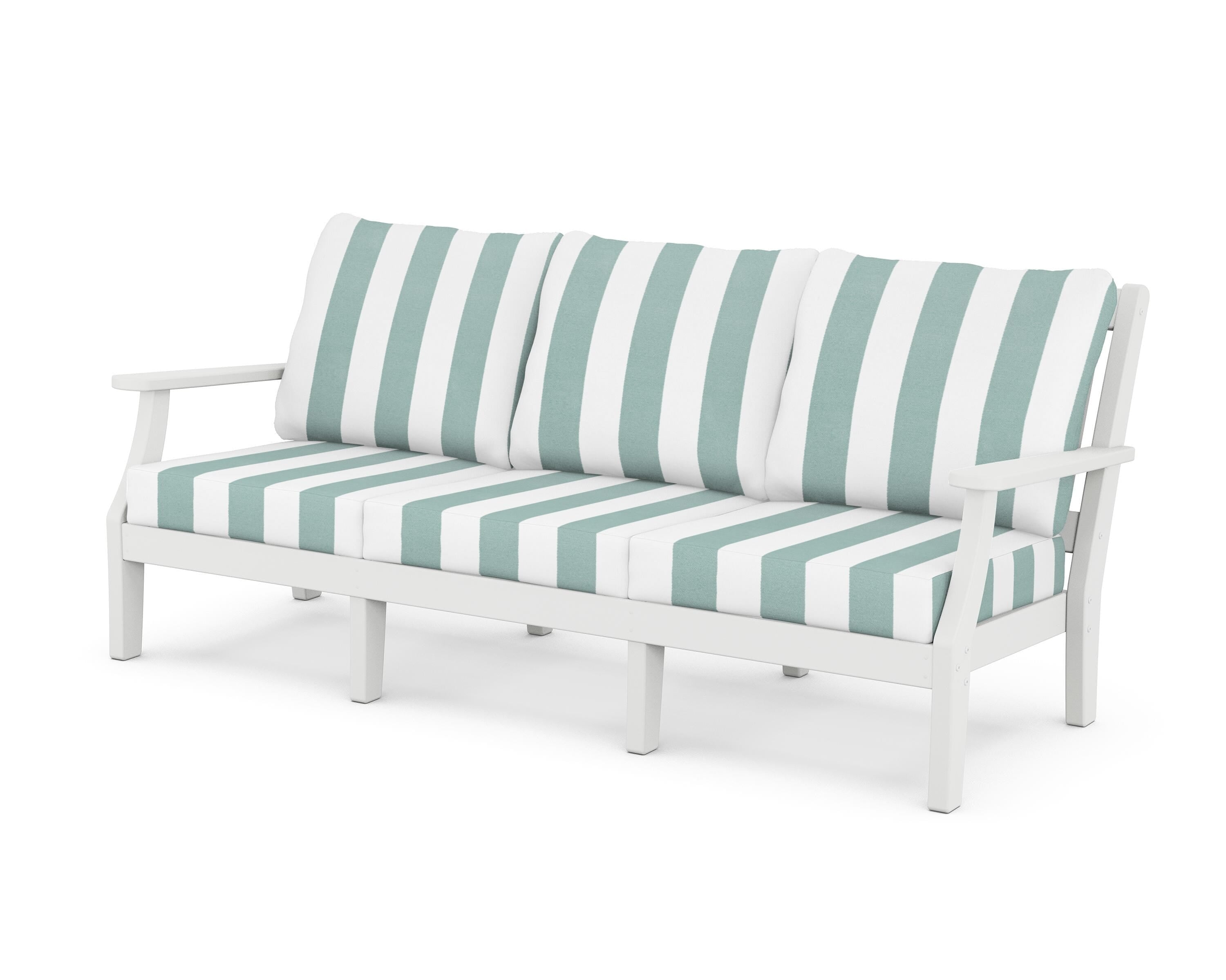 Martha Stewart by POLYWOOD® Chinoiserie Deep Seating Sofa in White / Cabana Stripe Glacier Spa