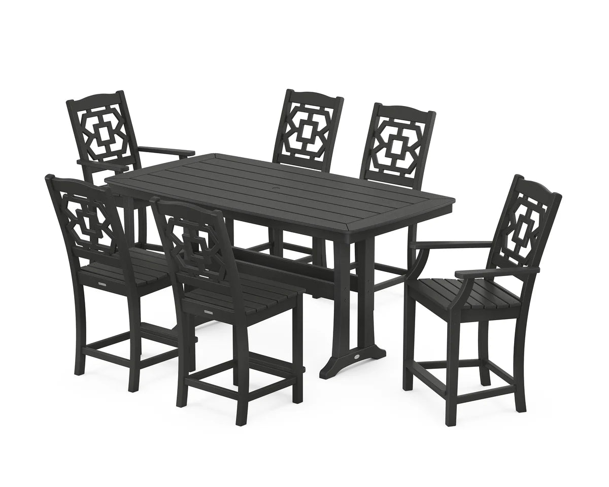 Chinoiserie 7-Piece Counter Set with Trestle Legs