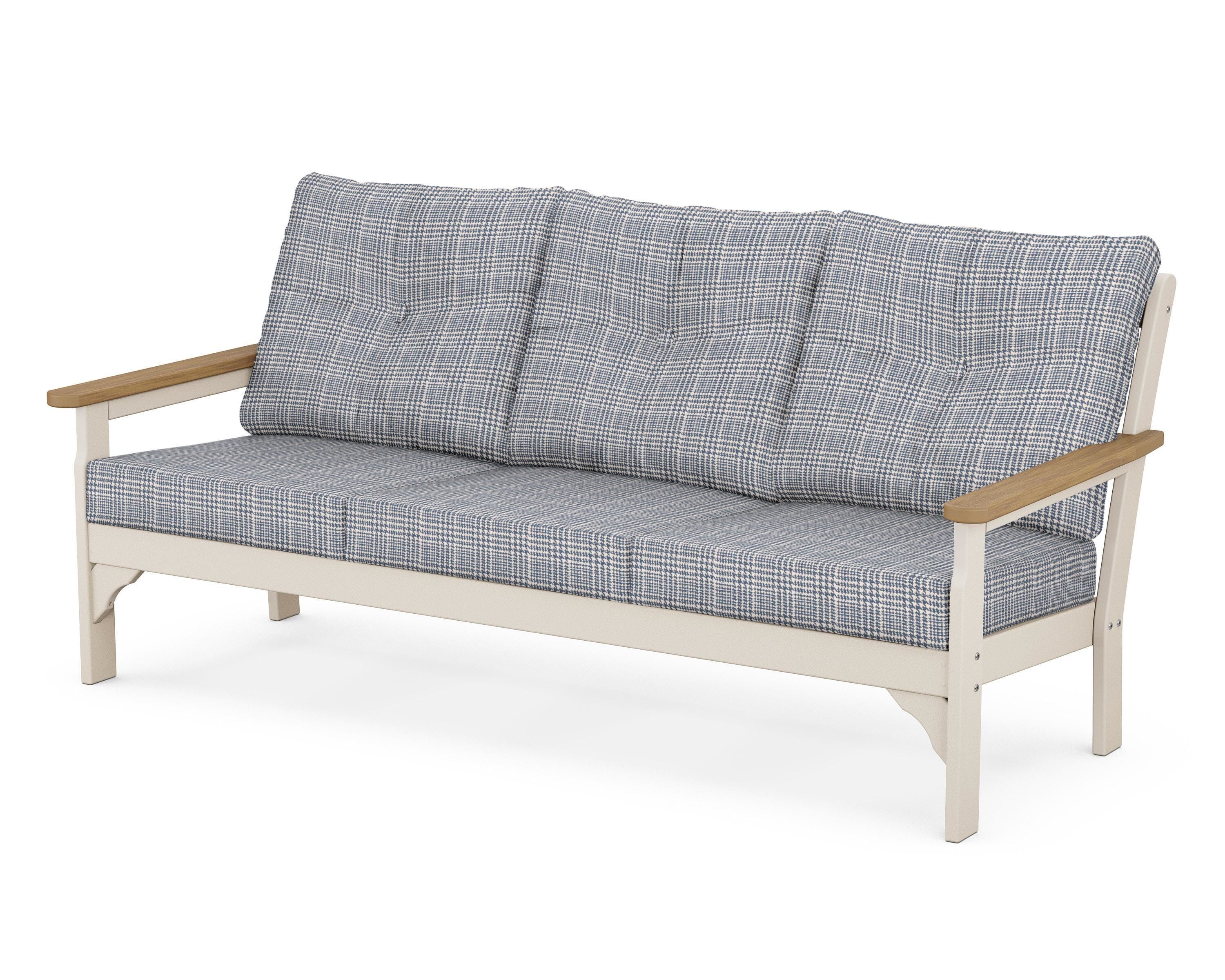 POLYWOOD® Vineyard Deep Seating Sofa in Sand / Natural / Houndstooth Sky Blue