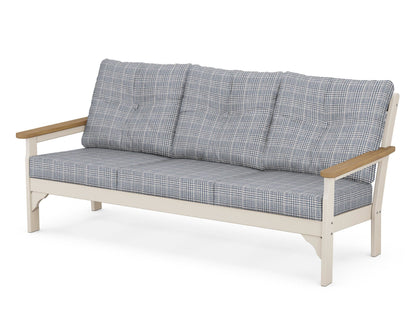 POLYWOOD® Vineyard Deep Seating Sofa in Sand / Natural / Houndstooth Sky Blue