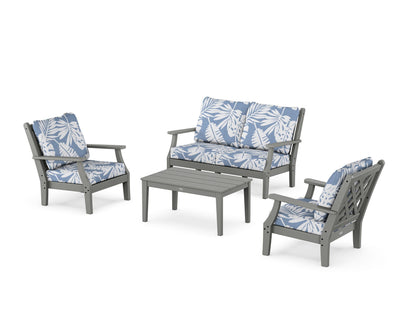 Country Living Wovendale 4-Piece Deep Seating Set with Loveseat in Slate Grey / Leaf Sky Blue