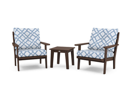 POLYWOOD® Lakeside 3-Piece Deep Seating Chair Set in Mahogany / Trellis Sky Blue