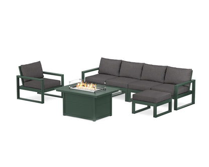 POLYWOOD® EDGE Sectional Lounge and Fire Pit Set in Green / Ash Charcoal