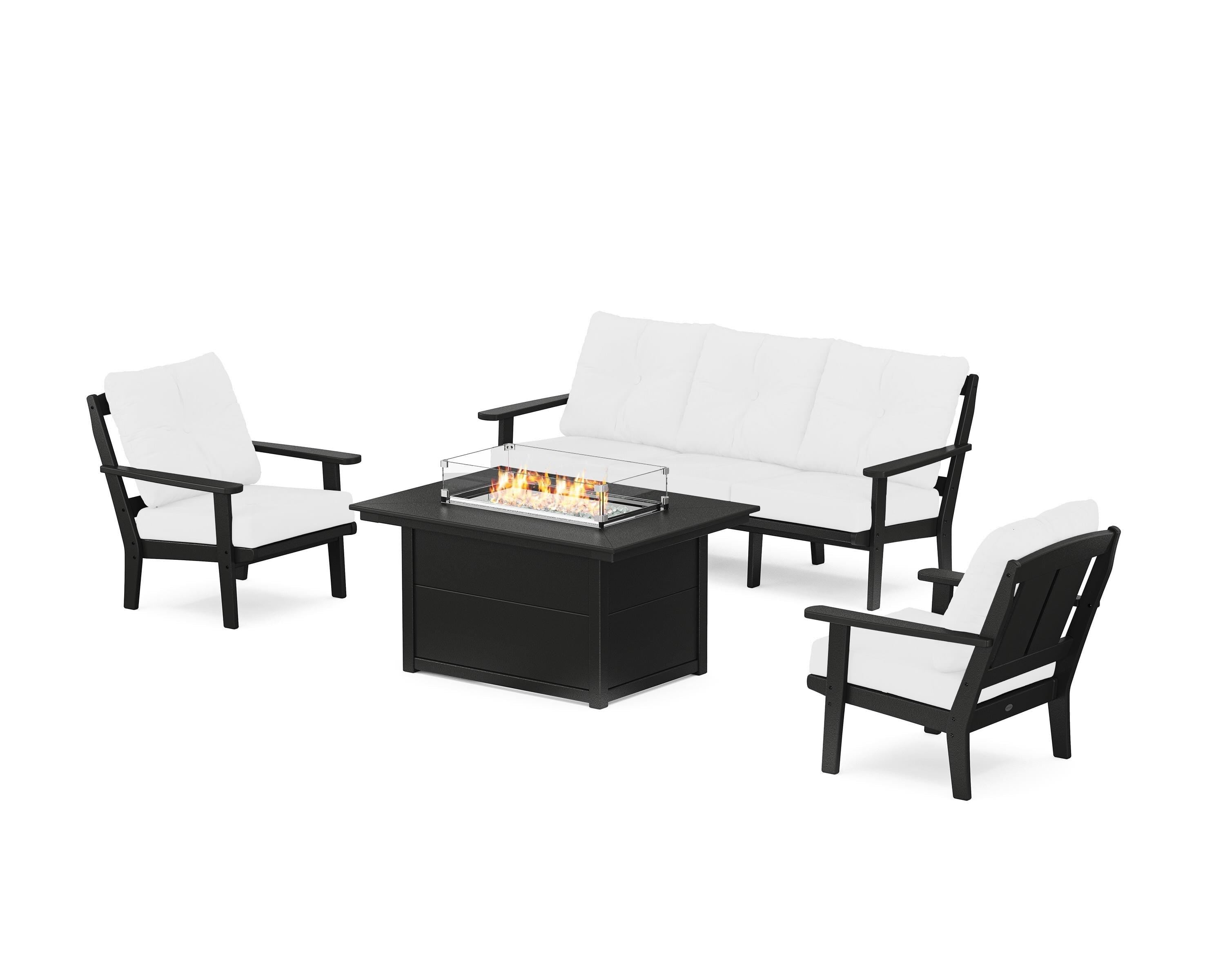 POLYWOOD® Mission Deep Seating Fire Pit Table Set in Black / Natural