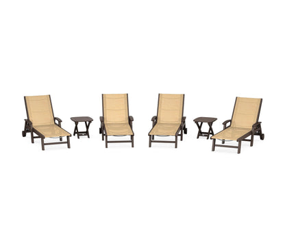 POLYWOOD® Coastal Chaise 6-Piece Set with Wheels in Mahogany / Dupioni Apricot Sling