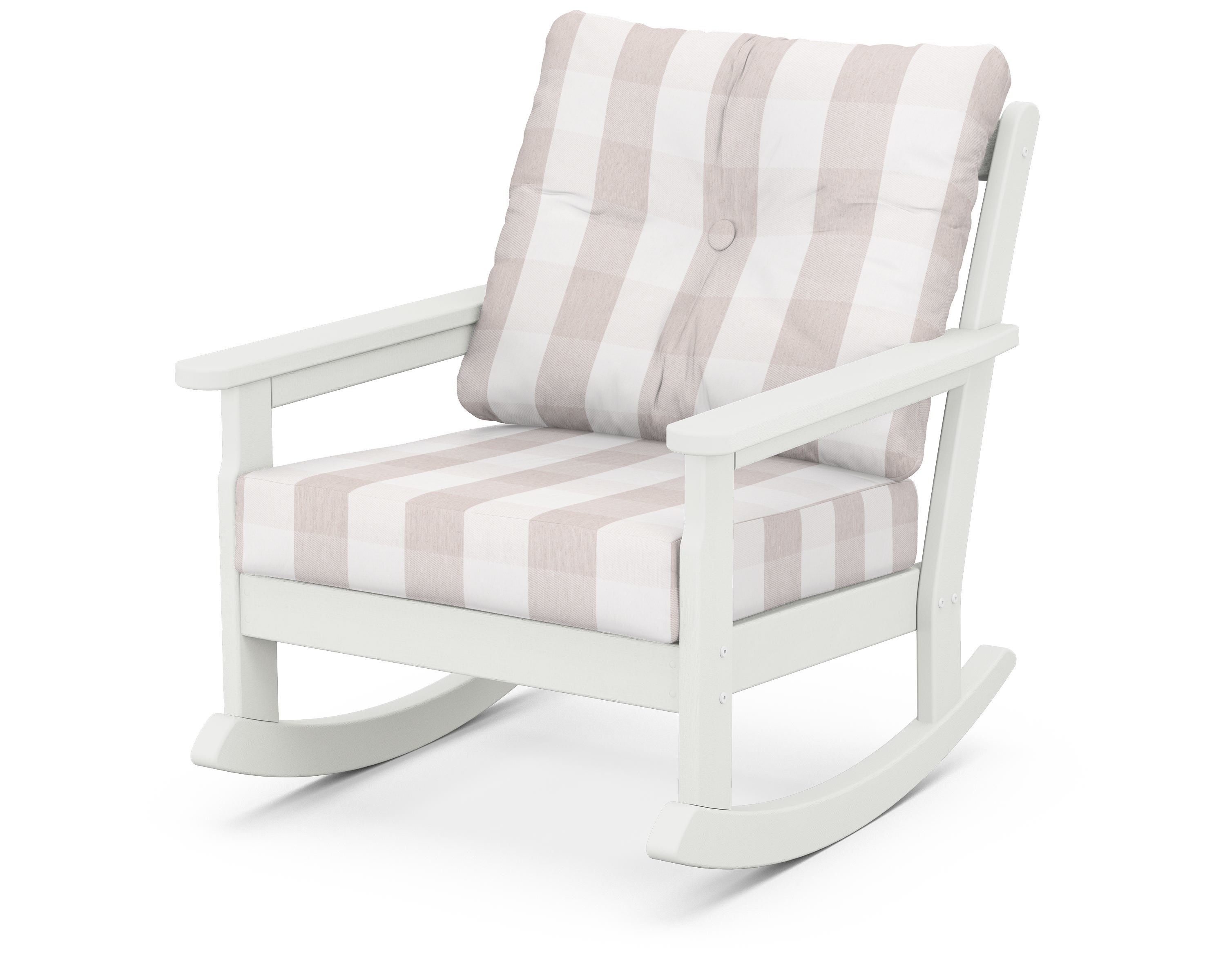 POLYWOOD® Vineyard Deep Seating Rocking Chair in Vintage White / Buffalo Plaid Dune Burlap