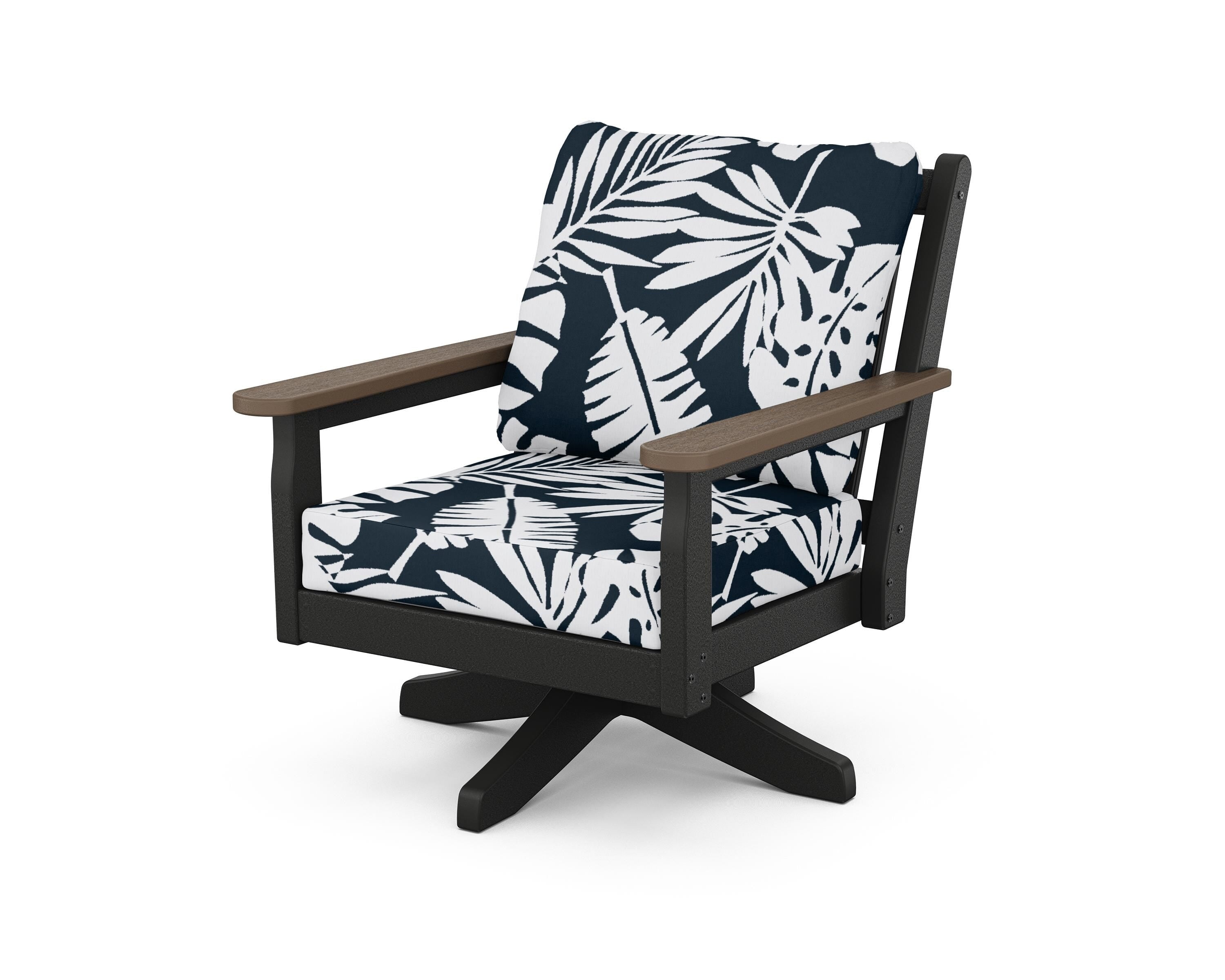 POLYWOOD® Chippendale Deep Seating Swivel Chair in Black / Kona / Leaf Marine Indigo