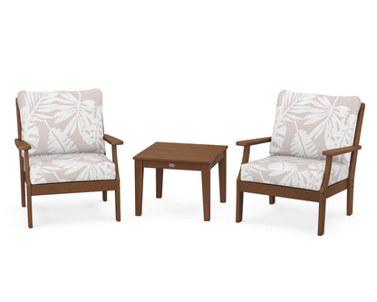 POLYWOOD® Braxton 3-Piece Deep Seating Set in Teak / Leaf Dune Burlap