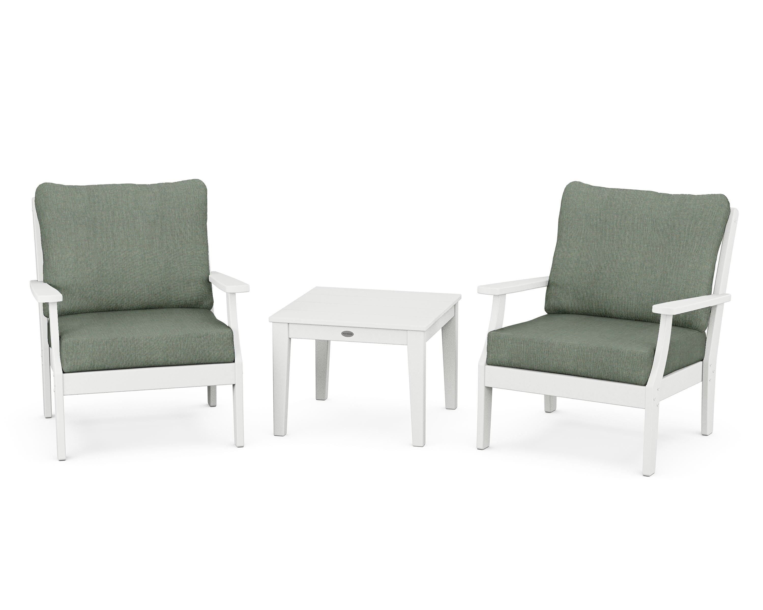 POLYWOOD® Braxton 3-Piece Deep Seating Set in White / Cast Sage