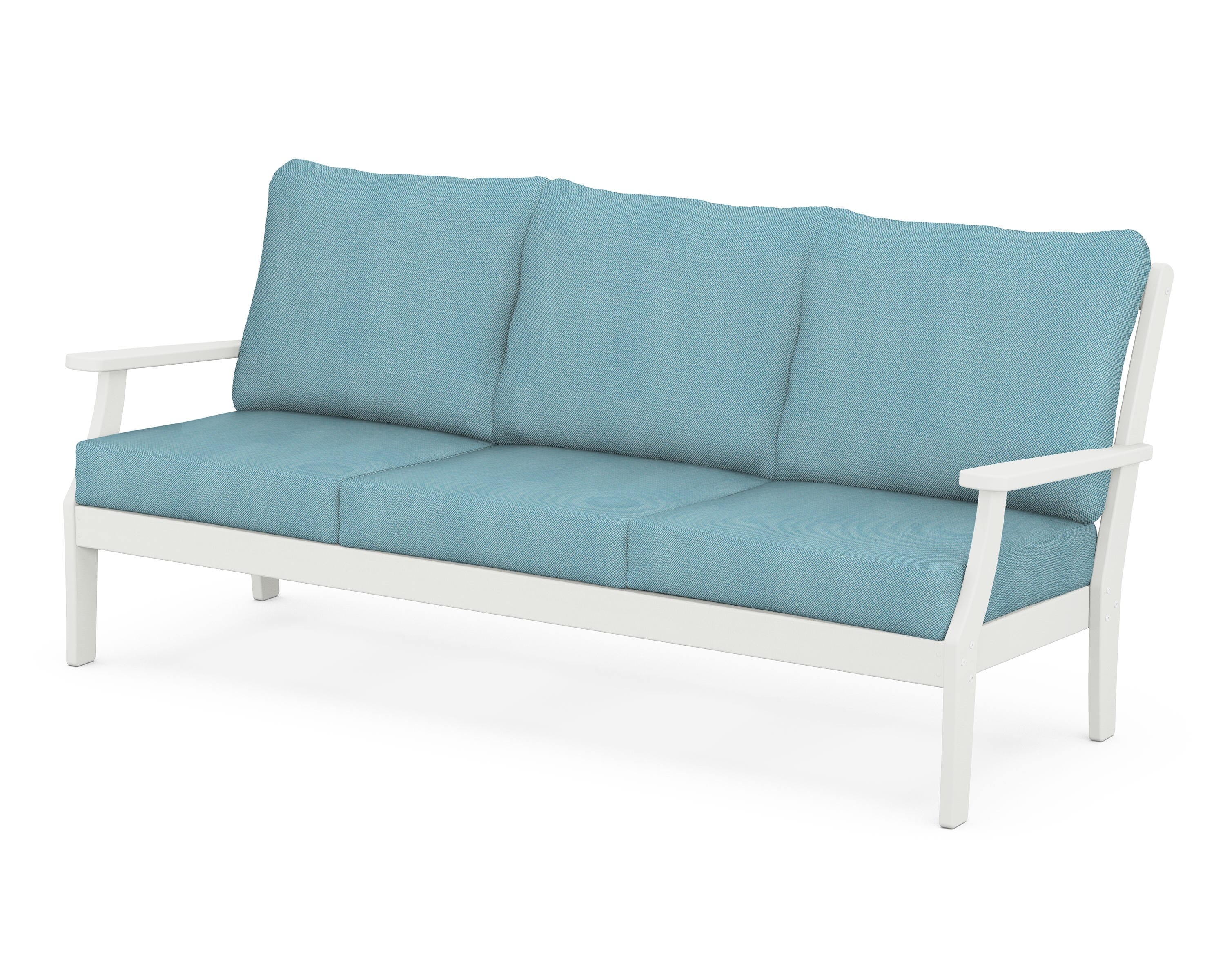 POLYWOOD® Braxton Deep Seating Sofa in Vintage White / Lattice Sky Blue