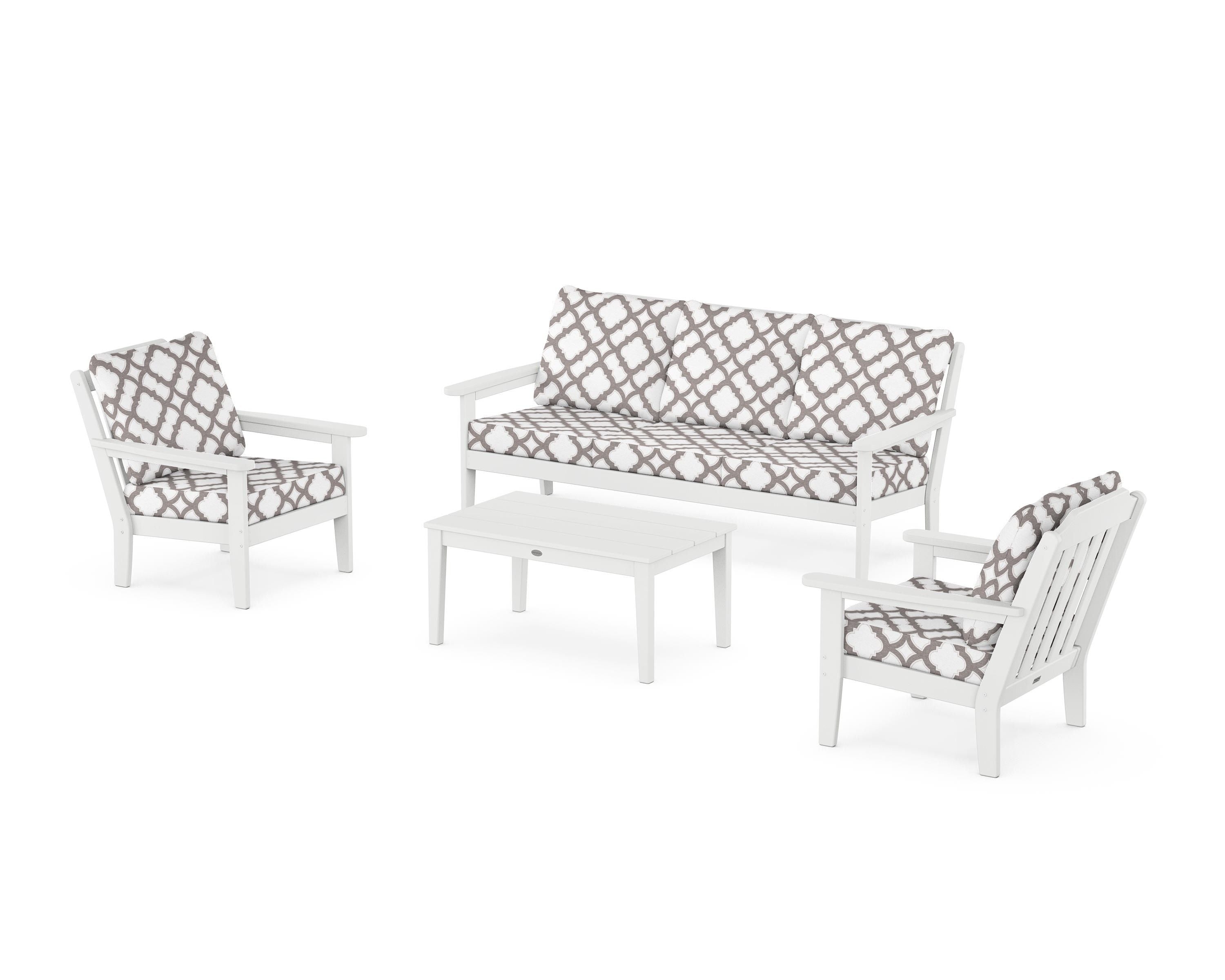 Country Living Cottage 4-Piece Deep Seating Set with Sofa in White / Trellis Grey Mist