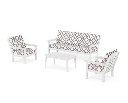 Country Living Cottage 4-Piece Deep Seating Set with Sofa in White / Trellis Grey Mist