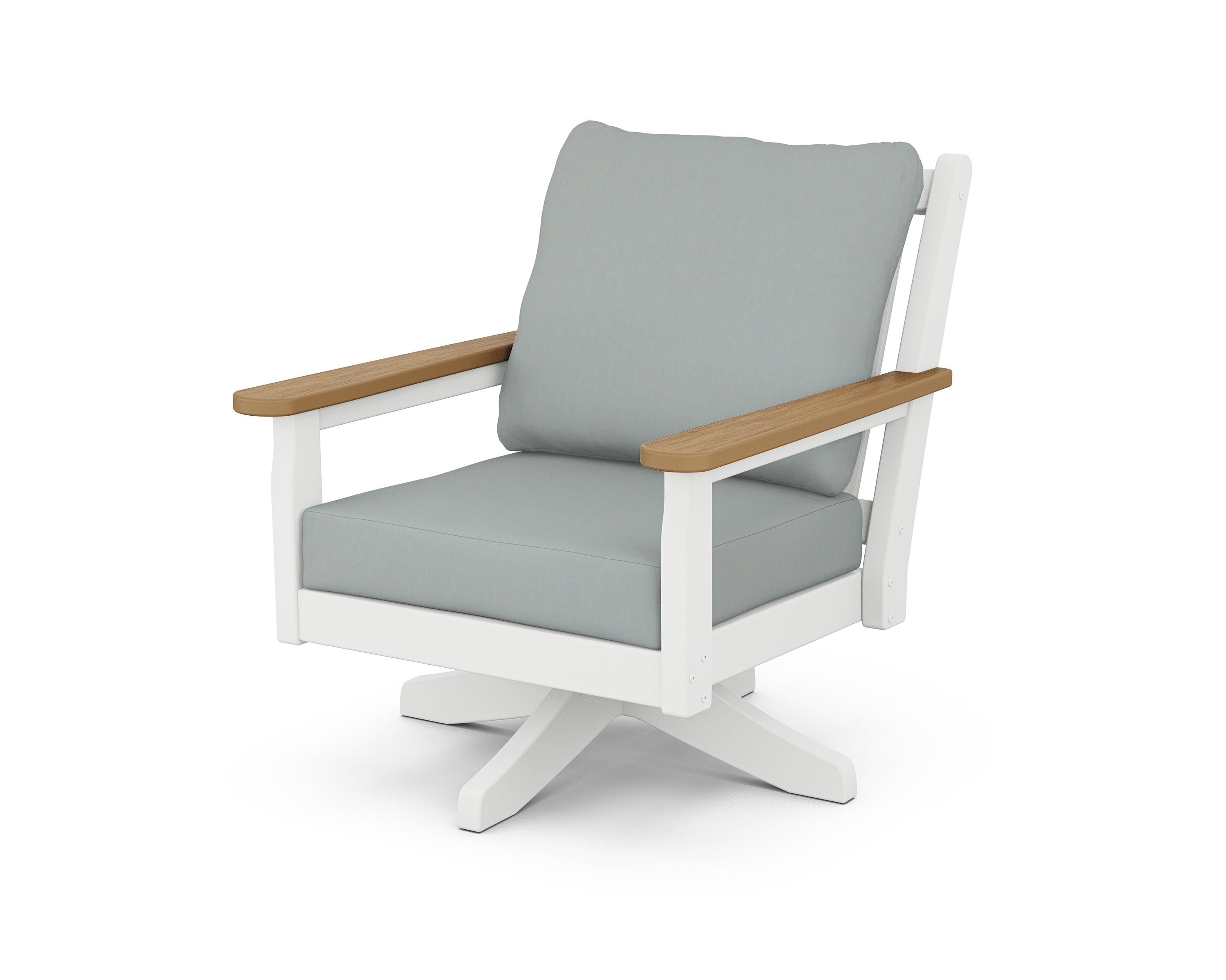POLYWOOD® Chippendale Deep Seating Swivel Chair in White / Natural / Spa