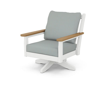 POLYWOOD® Chippendale Deep Seating Swivel Chair in White / Natural / Spa