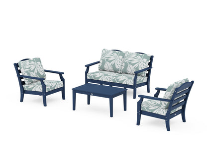 Draper James™ by  POLYWOOD® Savannah 4-Piece Deep Seating Set with Loveseat in Navy / Leaf Glacier Spa