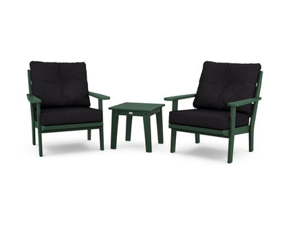 POLYWOOD® Lakeside 3-Piece Deep Seating Chair Set in Green / Midnight Linen