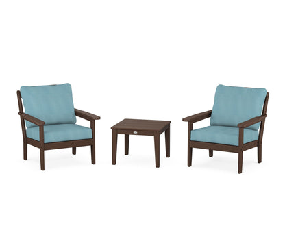 Country Living Cottage 3-Piece Deep Seating Set in Mahogany / Lattice Sky Blue