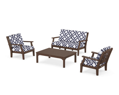 Martha Stewart by POLYWOOD® Chinoiserie 4-Piece Deep Seating Set with Loveseat in Mahogany / Trellis Navy