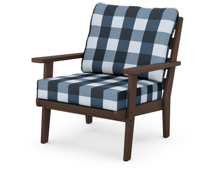 POLYWOOD® Grant Park Deep Seating Chair in Mahogany / Buffalo Plaid Marine Indigo