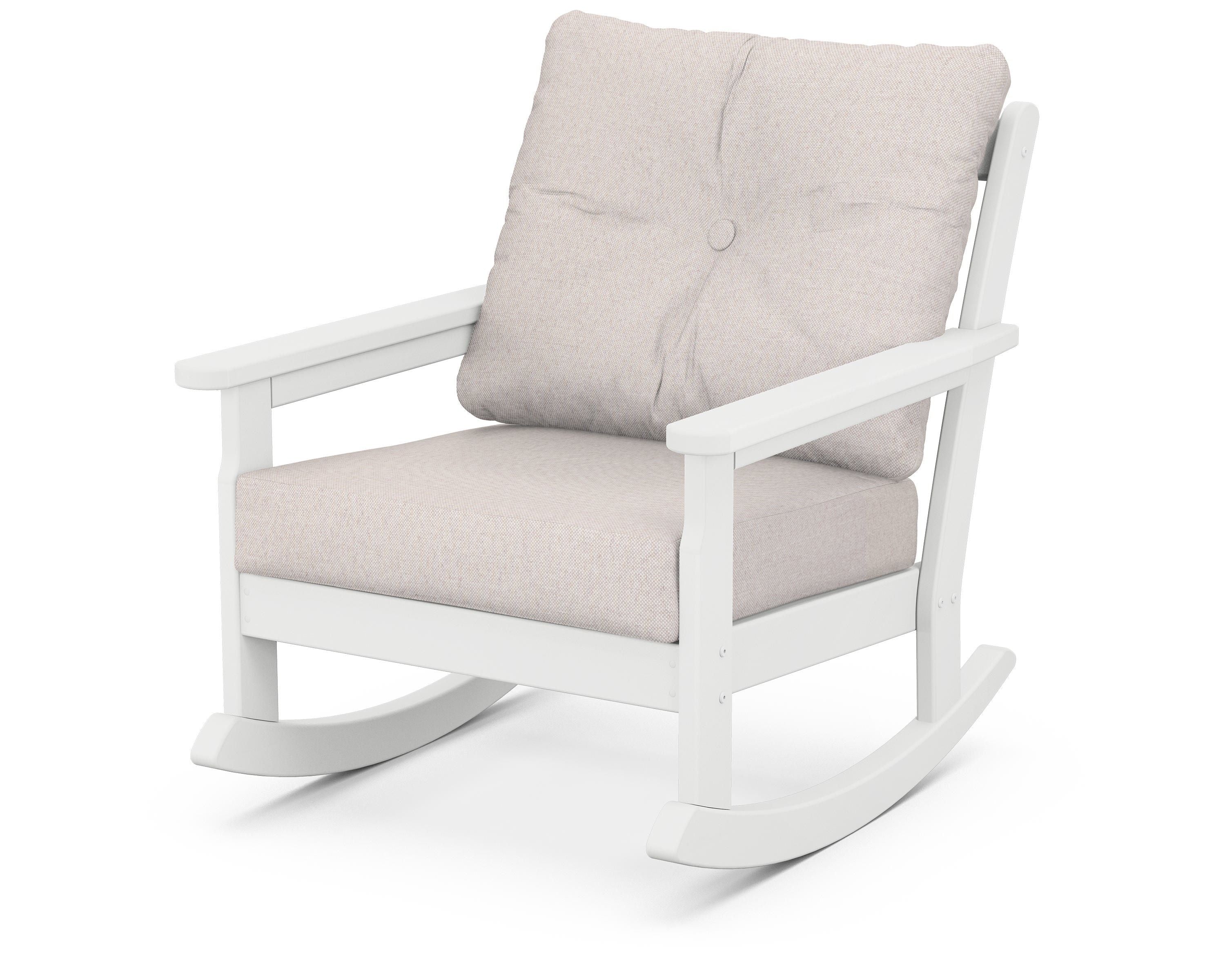 POLYWOOD® Vineyard Deep Seating Rocking Chair in White / Dune Burlap