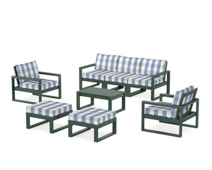 POLYWOOD® EDGE Sectional 8-Piece Lounge Sofa Set in Green / Buffalo Plaid Sky Blue