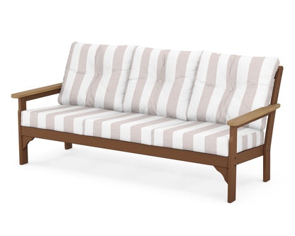POLYWOOD® Vineyard Deep Seating Sofa in Teak / Natural / Cabana Stripe Dune Burlap