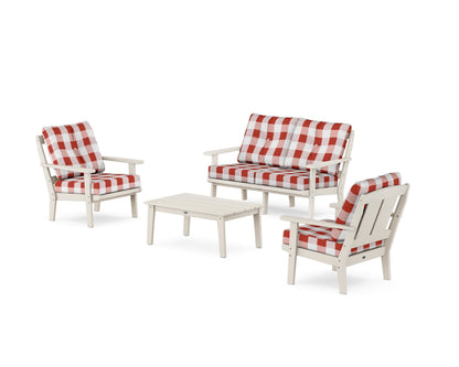 POLYWOOD® Mission 4-Piece Deep Seating Set with Loveseat in Sand / Buffalo Plaid Crimson