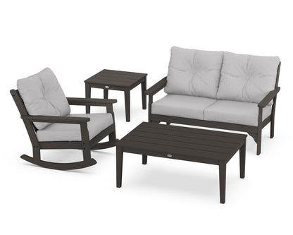 POLYWOOD® Vineyard 4-Piece Deep Seating Rocker Set in Vintage Coffee / Granite