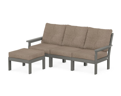 POLYWOOD® Vineyard 4-Piece Sectional with Ottoman in Slate Grey / Spiced Burlap