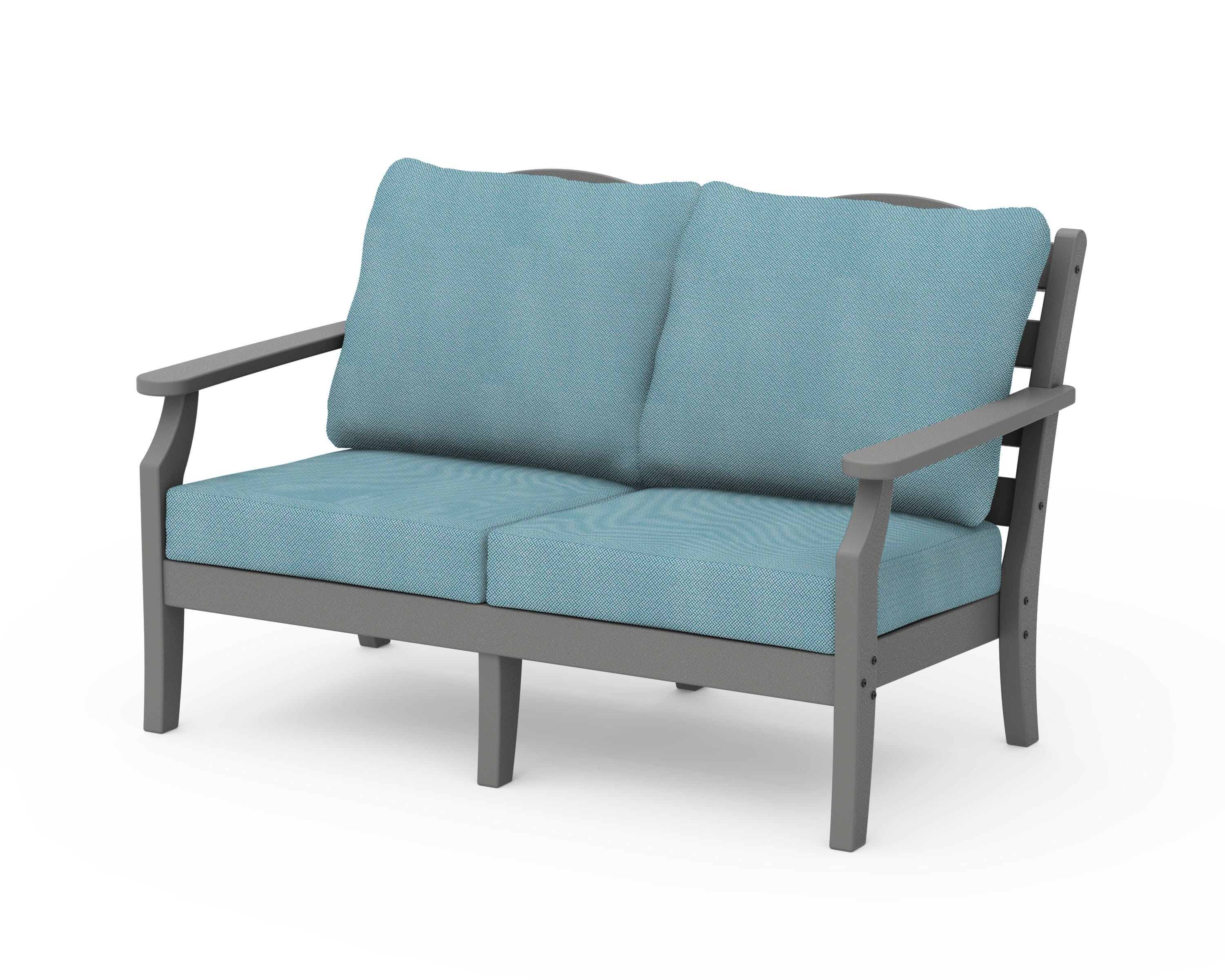 Draper James™ by  POLYWOOD® Savannah Deep Seating Loveseat in Slate Grey / Lattice Sky Blue