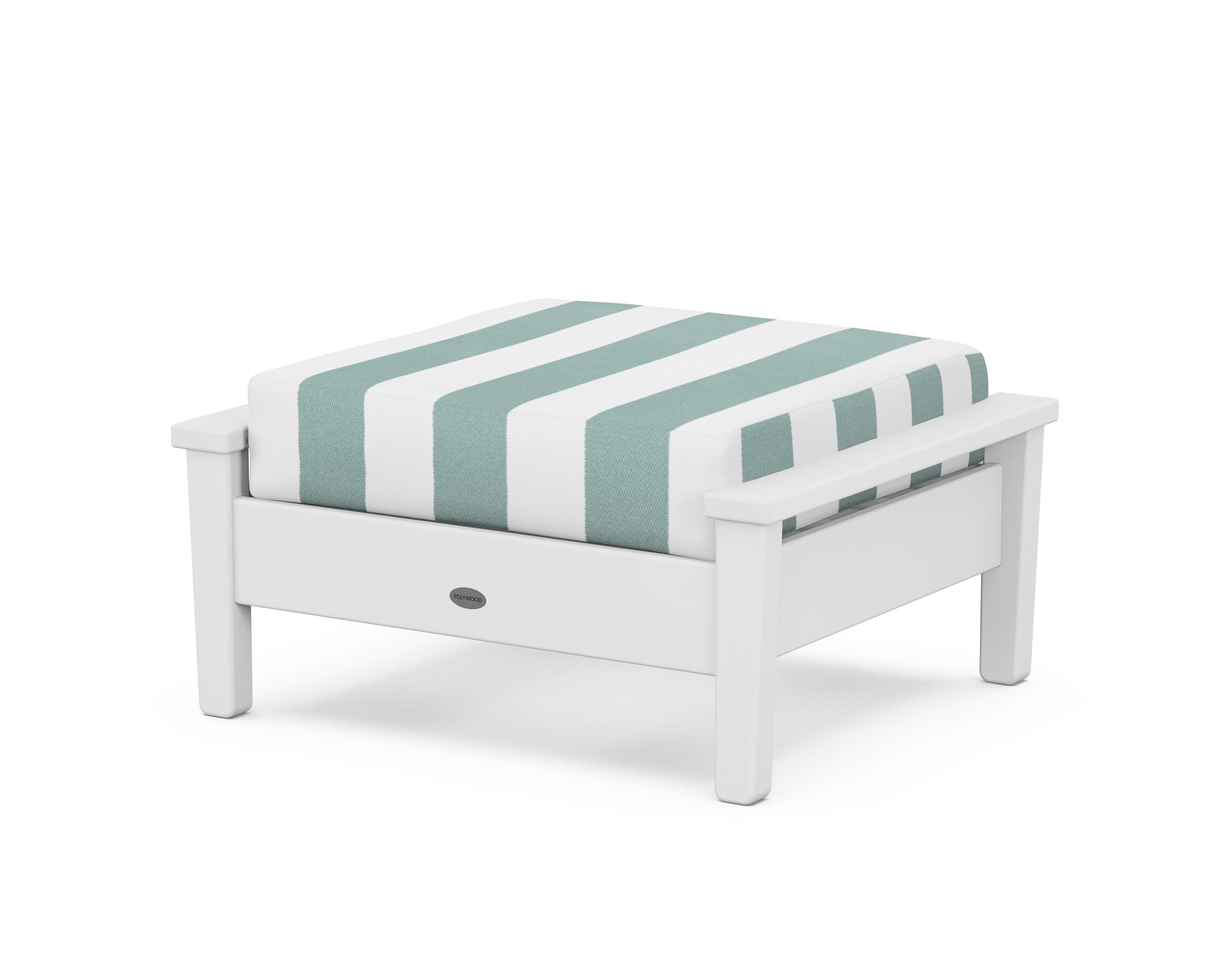 POLYWOOD® Prescott Deep Seating Ottoman in White / Cabana Stripe Glacier Spa