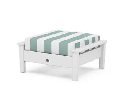 POLYWOOD® Prescott Deep Seating Ottoman in White / Cabana Stripe Glacier Spa