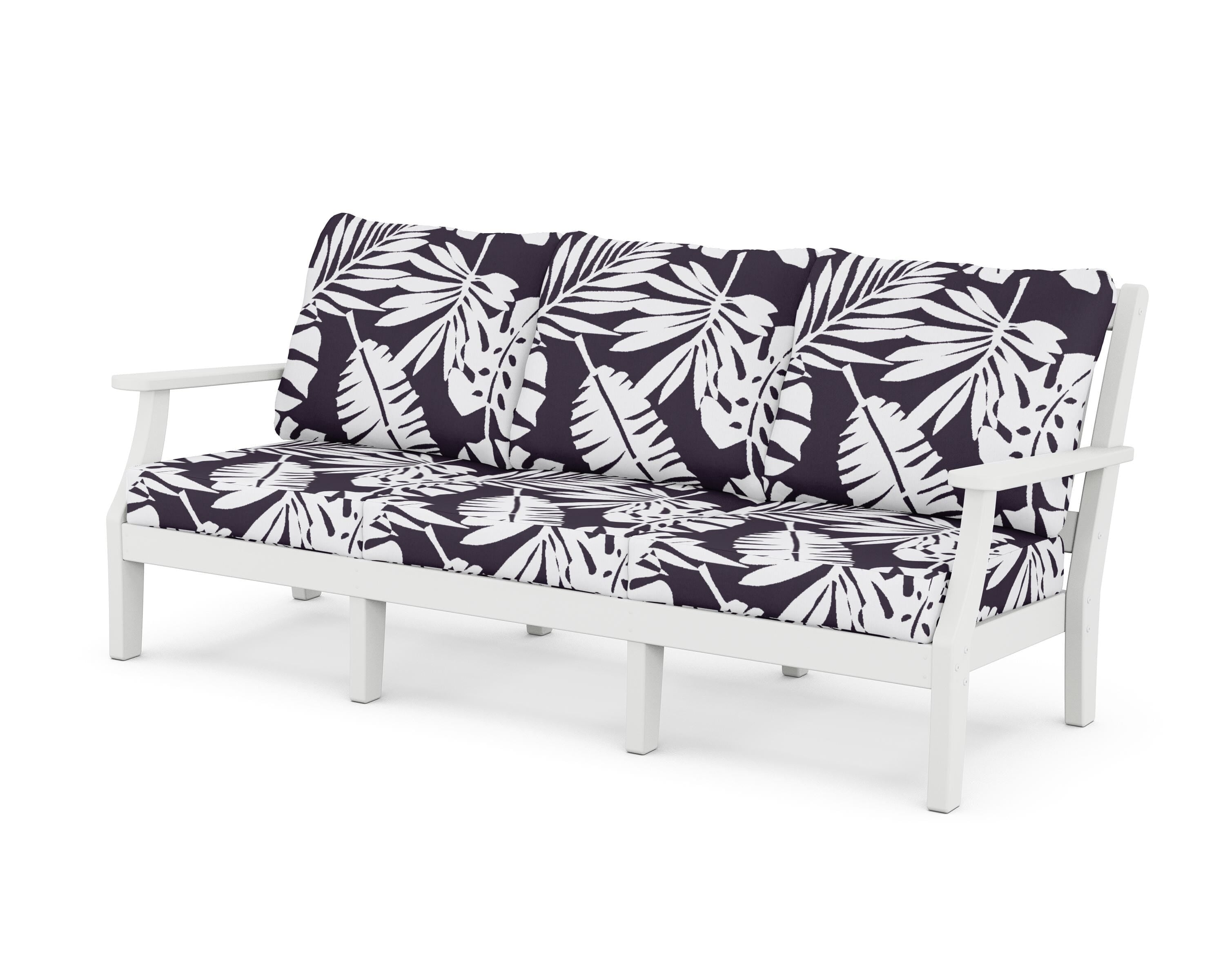 Martha Stewart by POLYWOOD® Chinoiserie Deep Seating Sofa in White / Leaf Navy