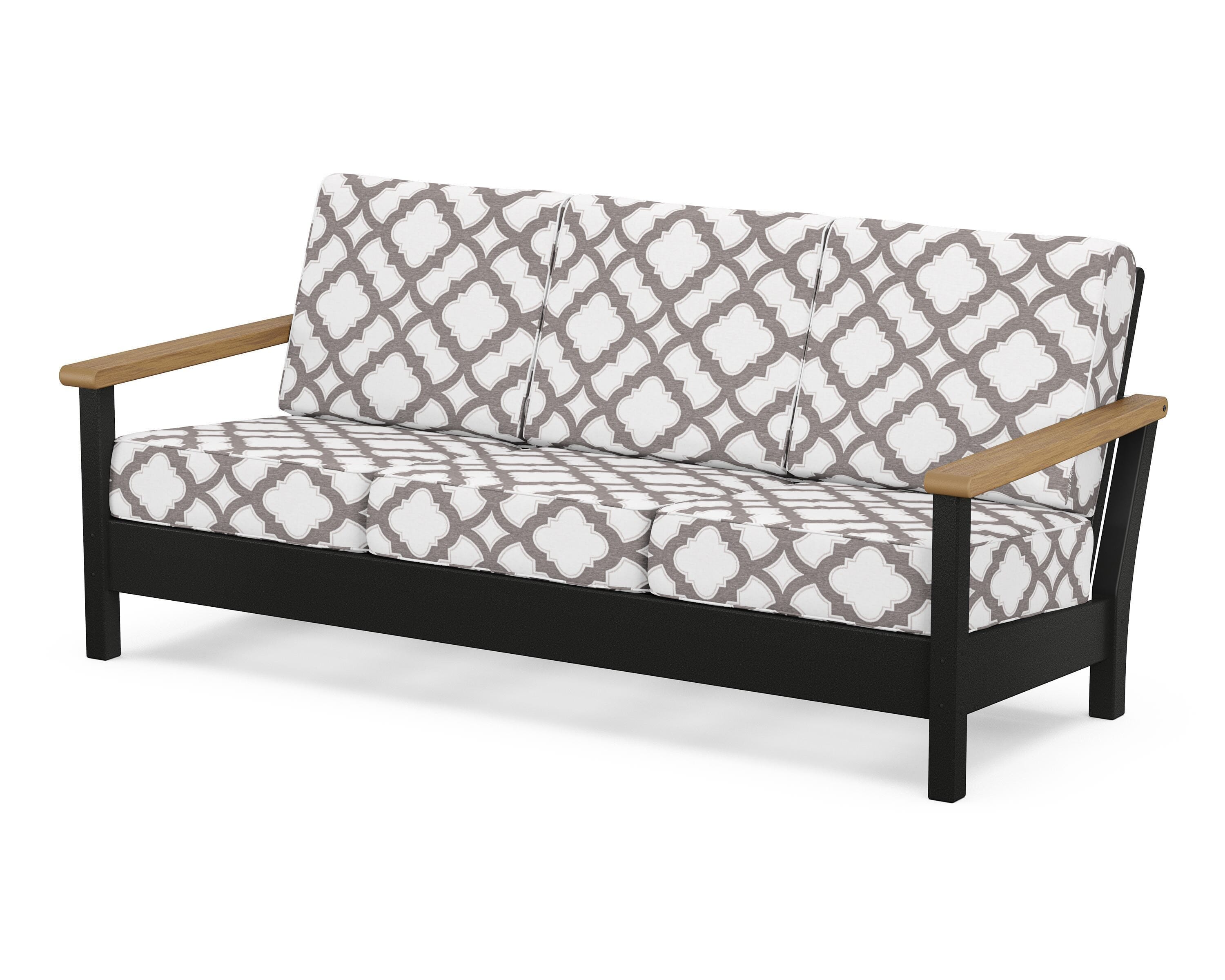 POLYWOOD® Harbour Deep Seating Sofa in Black / Natural / Trellis Grey Mist