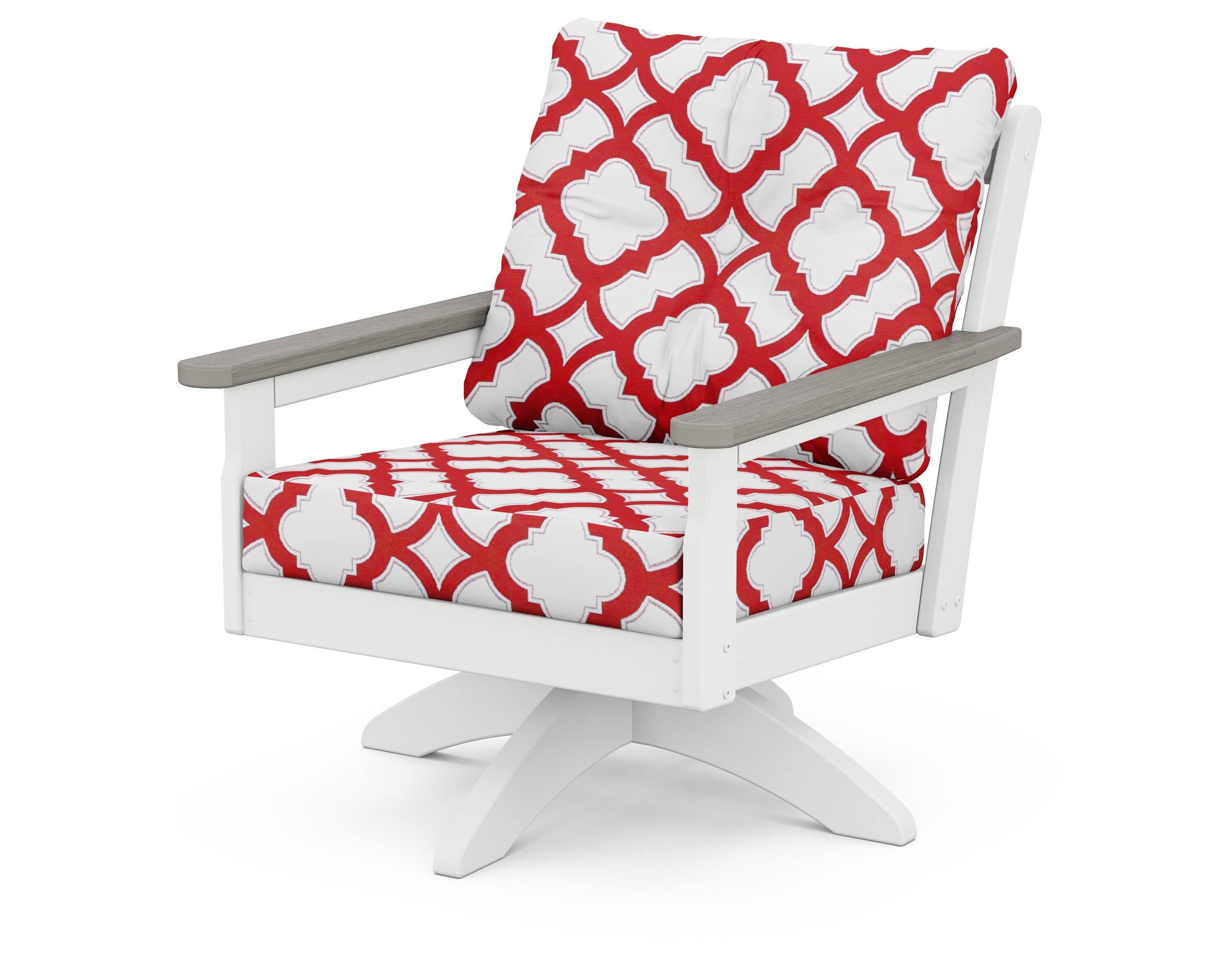 POLYWOOD® Vineyard Deep Seating Swivel Chair in White / Driftwood / Trellis Crimson
