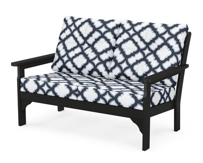 POLYWOOD® Vineyard Deep Seating Loveseat in Black / Trellis Marine Indigo