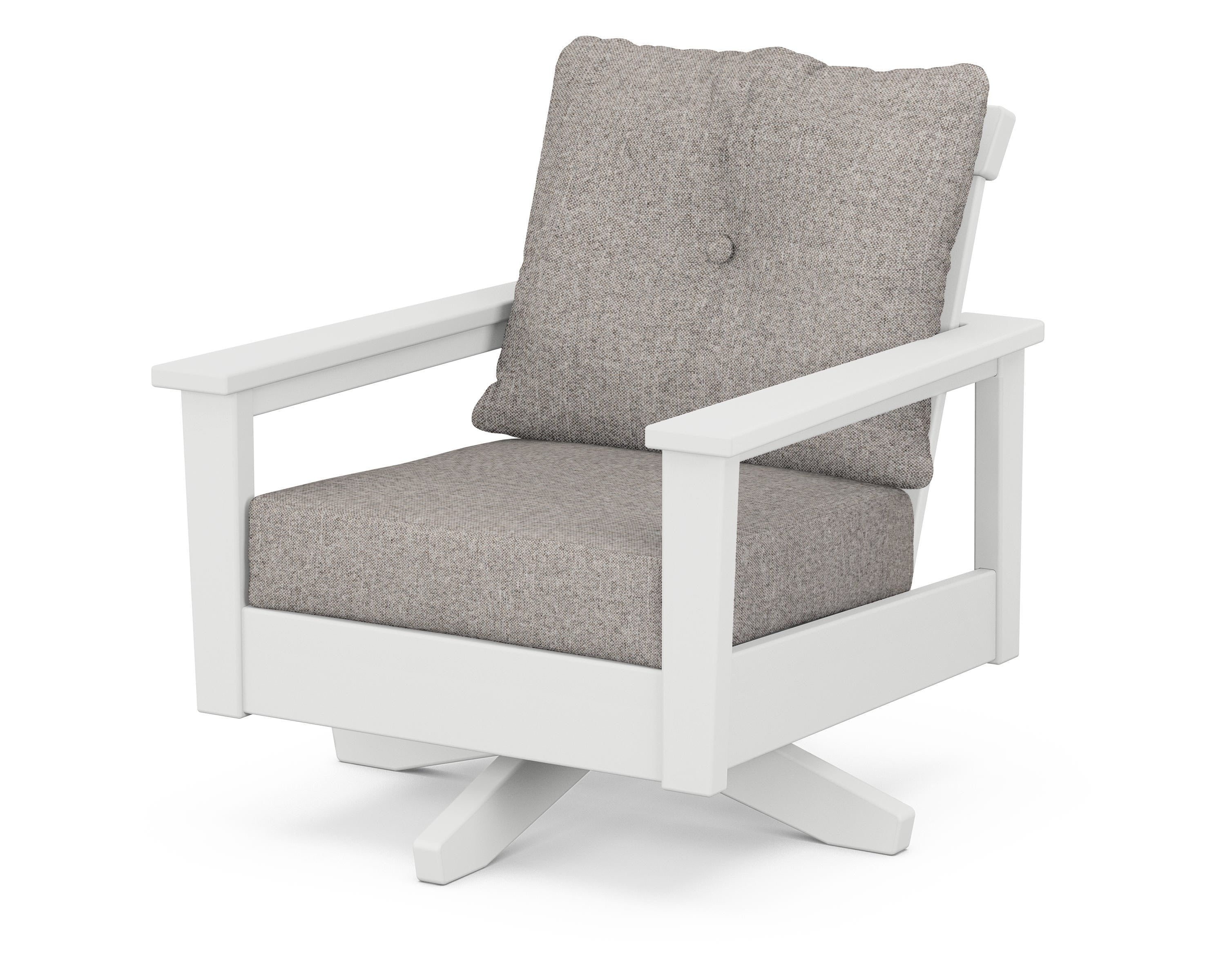 POLYWOOD® Prescott Deep Seating Swivel Chair in White / Weathered Tweed