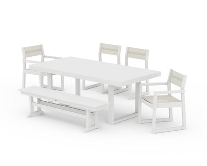 POLYWOOD® EDGE Sling 6-Piece Dining Set with Bench in White / Parchment Sling