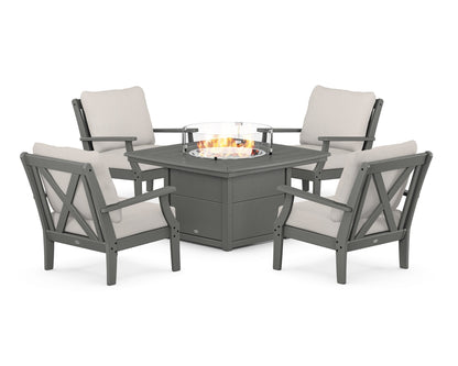 POLYWOOD® Braxton 5-Piece Deep Seating Conversation Set with Fire Pit Table in Slate Grey / Cast Ash