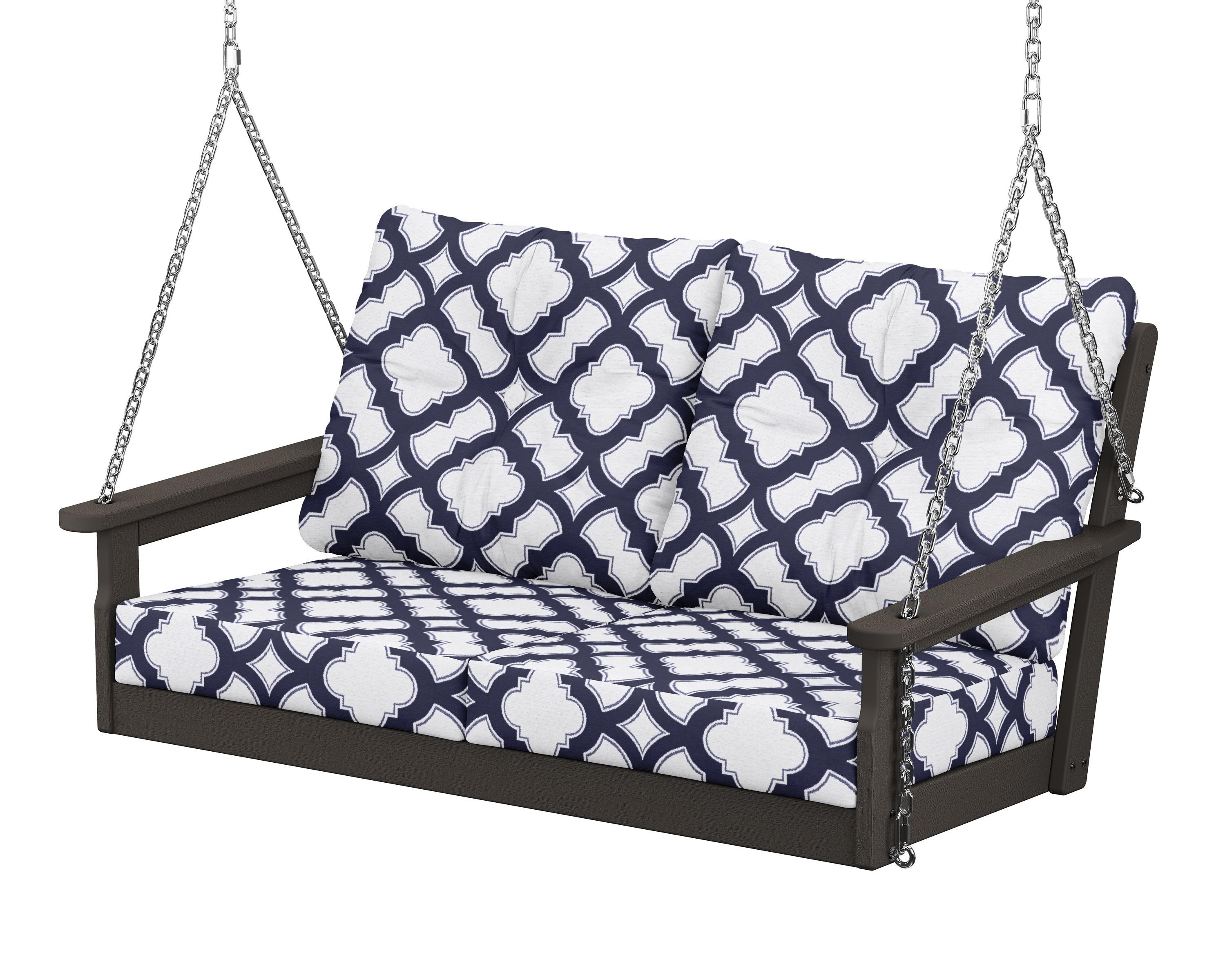 POLYWOOD® Vineyard Deep Seating Swing in Vintage Coffee / Trellis Navy