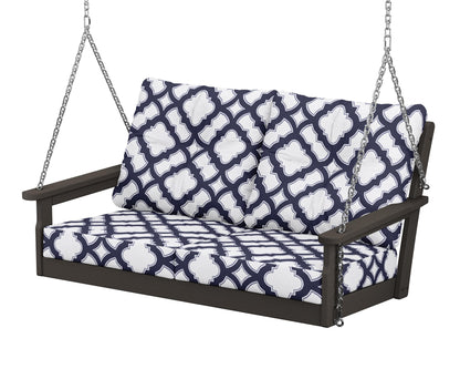 POLYWOOD® Vineyard Deep Seating Swing in Vintage Coffee / Trellis Navy