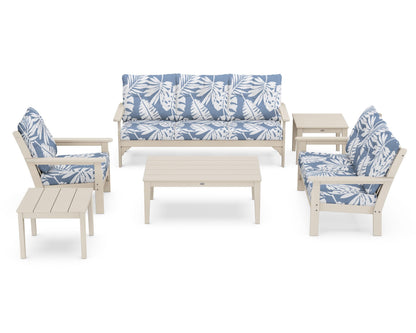 POLYWOOD® Vineyard 6-Piece Deep Seating Set in Sand / Leaf Sky Blue
