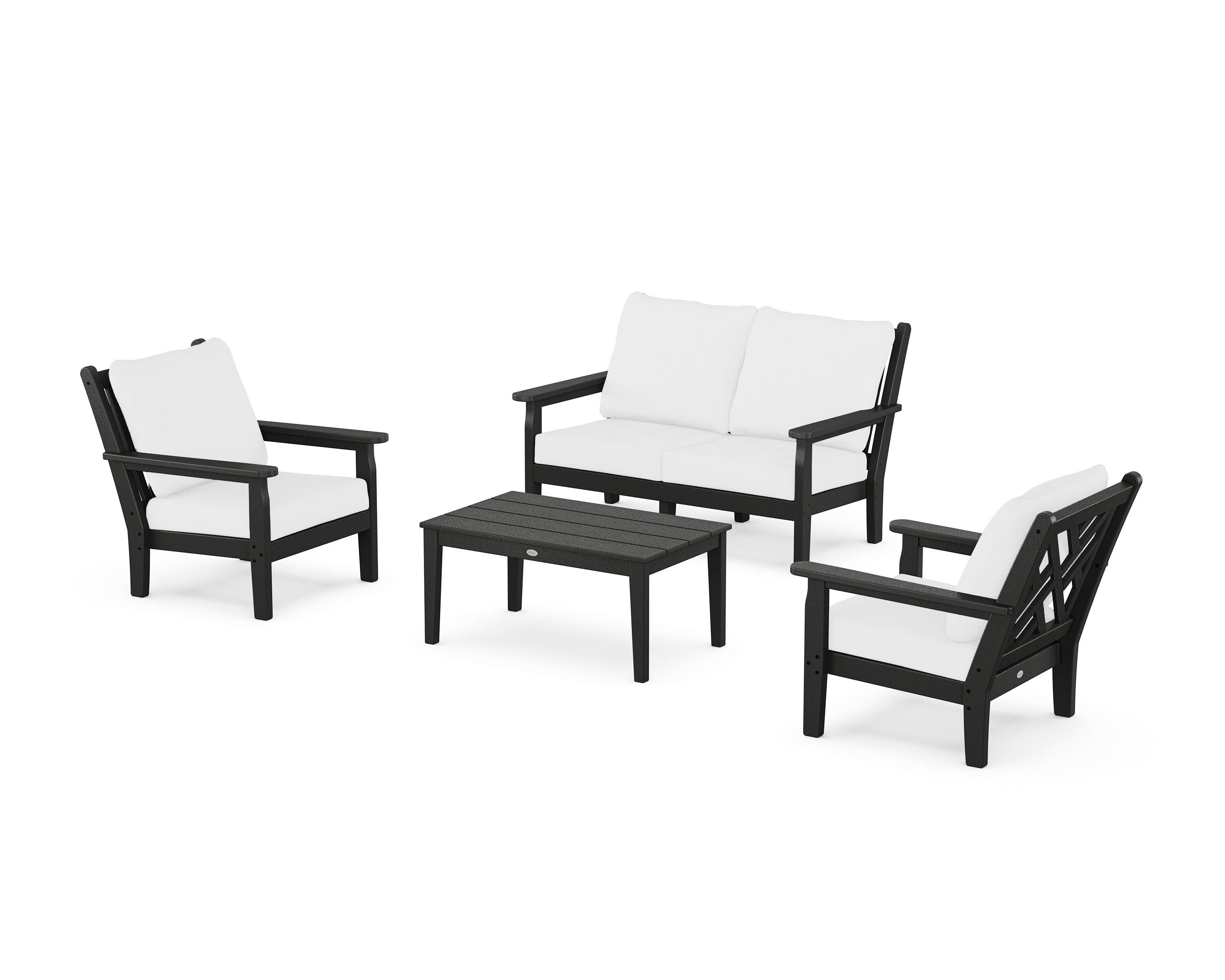 POLYWOOD® Chippendale 4-Piece Deep Seating Set with Loveseat in Black / Natural