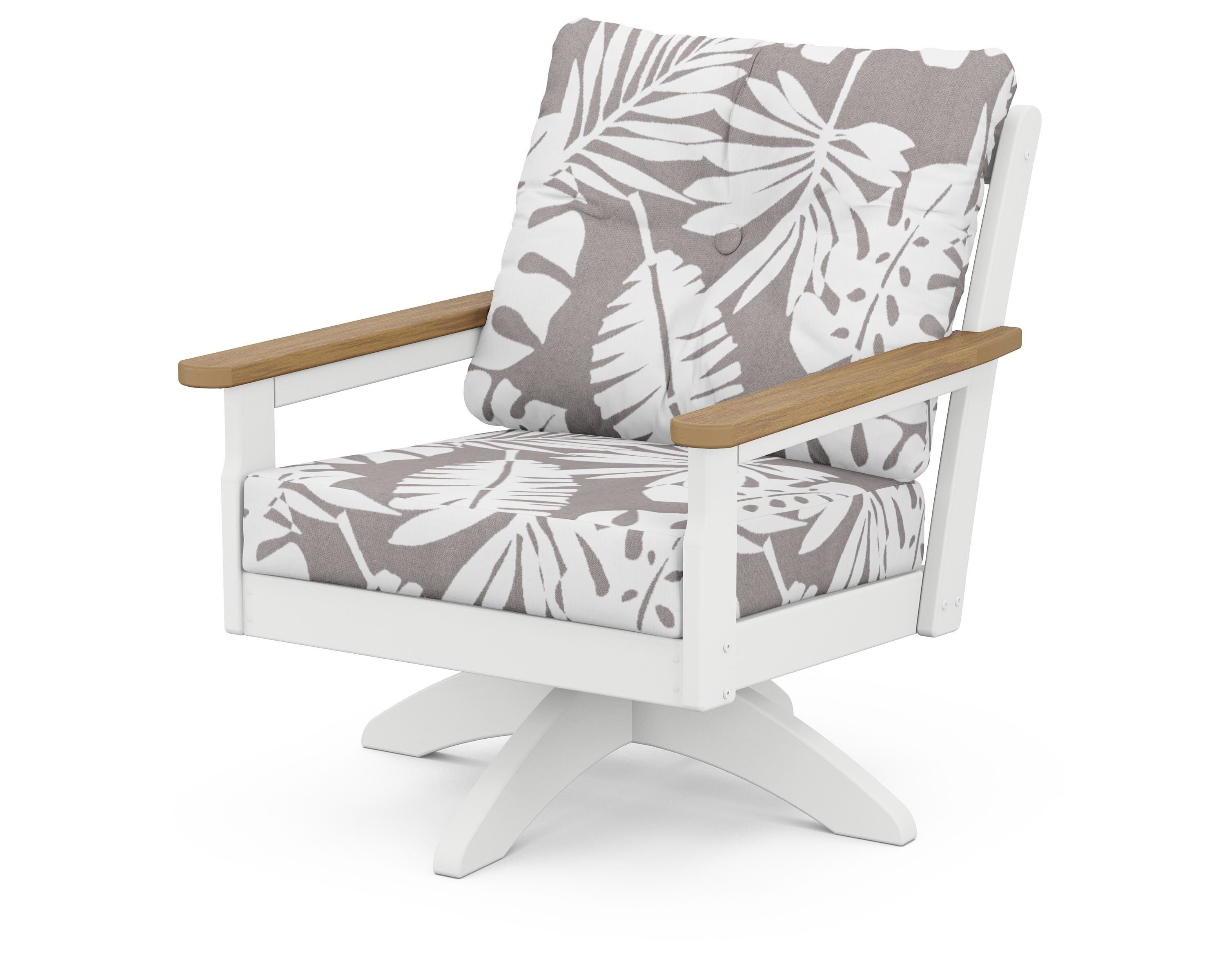 POLYWOOD® Vineyard Deep Seating Swivel Chair in White / Natural / Leaf Grey Mist